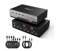 TESmart Commutateur KVM DP 1.4 8K @ 60Hz 2PC 2 moniteurs, 4K @ 144Hz couleur précise, USB 3.0 5 Gbit/s + Gigabit LAN, émulateur EDID