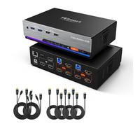 TESmart HDMI KVM Switch 3 Moniteurs 2 Ordinateurs 4K@60Hz, Commutateur KVM USB 3.0 Triple Moniteur 2 ports HDMI, Support EDID, 1G Ethernet, Hotkey Switch, Audio&Microphone pour Home Office