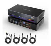 TESmart MacBook KVM Switch(avec DisplayLink) HDMI+DP+USB-C 4K@60Hz 3 écrans 2 PC Station d’accueil KVM MST&EDID avec USB-C PD 100 W, Gigabit LAN, USB 3.0, Hotkey, câbles inclus