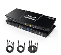 TESmart MST USB-C DisplayPort HDMI KVM Switch USB3.0 2 écran 2 PC, 4K@60Hz Commutateur KVM HDC202-Prime, charge de USB-C 60W pour ordinateur portable, Gigabit Ethernet, EDID, Microphone, Hotkey Switch