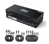 TESmart USB C+HDMI KVM Switch 2 Moniteurs 4 Ordinateurs 4K@60Hz, USB3.0 Docking Station Dual Monitor KVM Switch HDMI 4 Port Extended Display, Audio&Microphone, EDID, MST, Hotkey with PC Cables