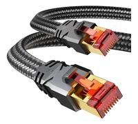 Tesmax Câble LAN Cat 8 0,5 m, 40 Gbps - Câble réseau haute vitesse 2000 MHz S/FTP - Câble Ethernet Gigabit POE RJ45 en nylon tressé plaqué or pour routeur PS5/4 - Switch Steam Deck