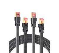 Tesmax Lot de 2 câbles LAN Cat 8 de 1 m, 40 Gbps - Câble réseau haute vitesse 2000 MHz S/FTP - Câble Ethernet Gigabit POE RJ45 en nylon tressé plaqué or pour PS5 Switch Steam Deck