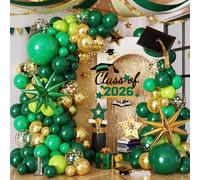 Tesochye Kit d'arche de ballons verts et dorés de 147 pièces, ballons à confettis verts et dorés avec étoiles explosives pour remise de diplôme, anniversaire de mariage, décorations de fête dans la