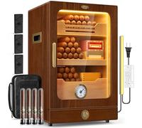 Tesonway Cave à cigare, armoire à cigares, système de contrôle de la lumière avec étagères en bois de cèdre espagnol, hygromètre, 3 humidificateurs et tiroir d'accessoires pour cigares, cadeau de fête