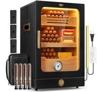 Tesonway Cave à cigare, système de contrôle de la lumière avec étagères en bois de cèdre espagnol, hygromètre, 3 humidificateurs et tiroir d'accessoires de cigares, cadeau de fête des pères pour homme