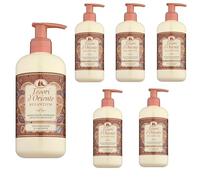 Tesori d'Oriente Lot de 6 savons crème « Byzantium » - 300 ml - Savon liquide aromatique pour les mains - Savon liquide aromatique à la rose noire et au labdanum - Rituels de bien-être pour le corps