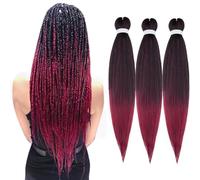 TESS 50 cm Meches pour Tresses Africaine Noir/Rouge, Tresse Cheveux Lot de 3 Extension de Raides Cheveux 90g/Pack Extension de Cheveux de Fibre Synthétique (Noir/Rouge-3 Pack)