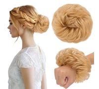 TESS Chignon Postiche Cheveux Naturels 30g, Grand Chignon Élastique Bouclé, Extension de Cheveux Humains pour Femmes Blond moyen