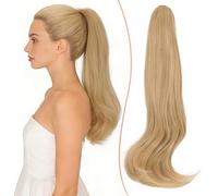 TESS Postiche Ponytail Cheveux Pince Longue Bouclée Ondulée, Queue de Cheval Extension avec Pince, Postiches pour Femmes Naturel Synthétique Blond métissé 40 cm