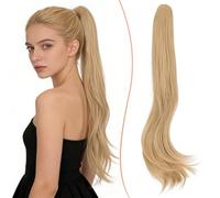 TESS Postiche Ponytail Cheveux Pince Longue Bouclée Ondulée, Queue de Cheval Extension avec Pince, Postiches pour Femmes Naturel Synthétique Blond métissé 50 cm