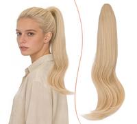 TESS Postiche Ponytail Cheveux Pince Longue Bouclée Ondulée, Queue de Cheval Extension avec Pince, Postiches pour Femmes Naturel Synthétique Brun foncé métissé 40 cm