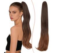 TESS Postiche Ponytail Cheveux Pince Longue Bouclée Ondulée, Queue de Cheval Extension avec Pince, Postiches pour Femmes Naturel Synthétique Brun moyen/châtain clair métissé 50 cm