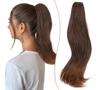 TESS Postiche Ponytail Cheveux Pince Longue Bouclée Ondulée, Queue de Cheval Extension avec Pince, Postiches pour Femmes Naturel Synthétique Brun moyen/châtain clair métissé 40 cm