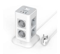 TESSAN 11 en 1 Multiprise avec Interrupteur et 2 USB C, Prise Multiple 8 Sorties AC avec 3 USB, Parafoudre et Surtension avec Rallonge Electrique 2M, 3600W Tour Multiprise pour Maison, Bureau, Gris