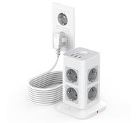 TESSAN Tour Multiprise Parafoudre et Surtension avec 8 Sortie AC et 3 USB, Prise Multiple avec Interrupteur et Rallonge Electrique 5M, Adaptateur Secteur 3600W Conivent pour Bureau et Maison, Gris