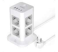TESSAN 12 en 1 Tour Multiprise Parafoudre 1700J, Prise Multiple avec Interrupteur, 8 AC et 4 USB, Multiprise USB C avec 2M Rallonge Electrique, Multi Prise Electrique Convient pour Bureau, Maison