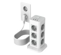 TESSAN 15 en 1 Tour Multiprise 12 Sortie AC avec 3 USB, Parafoudre et Surtension avec Interrupteur, 3600W Prise Multiple avec 10 Mètre Cable, Secteur USB C pour Maison, Bureau, Gris