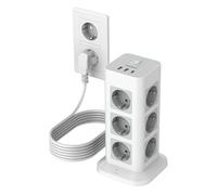 TESSAN 15 en 1 Tour Multiprise 12 Sorties AC avec 3 USB, Parafoudre et Surtension avec Interrupteur, 3600 W Prise Multiple avec 5 Mètres Cable, Secteur USB C pour Maison, Bureau, Gris