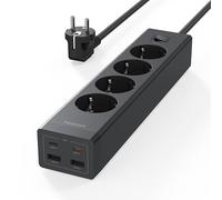 TESSAN 20W USB C Multiprise avec Interrupteur, GaN USB-C Charge Rapide Prise Electrique, 4 Prises AC et 4 USB, Multiprise Plate avec Rallonge Electrique 2m, 3600W Prise Multiple pour Bureau, Noire