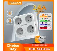 TESSAN 4000W FR Prise murale USB avec 4 prises françaises Type C, convertisseur de voyage carré avec interrupteur, prise électrique pour la maison multiprise électrique française multiprise électrique