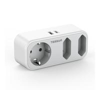 TESSAN 5 en 1 Prise Multiple USB 3 Sortie AC avec 2 USB, Multiprise Murale 3600W, Triplette Electrique Compatible pour Phone et Électroménager, Gris