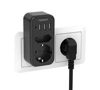 TESSAN 6 en 1 Chargeur Multiple avec 2 Sortie AC et 4 USB, Adaptateur Secteur Noir 3600W pour la Maison, Bureau, Compatible Phone, Pad
