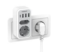 TESSAN 6 en 1 Chargeur Multiple, Multiprise Murale avec 2 Sortie AC et 4 Pors USB, Prise Électrique pour Bureau, Maison, Gris