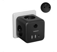 TESSAN 6 en 1 Chargeur USB C 15W, Multiprise Murale 3 Sortie AC avec 3 Ports USB, Prise Multiprise avec Interrupteur, Prise Murale Cube 2500W Compatible pour Téléphones et Électroménager, Noir