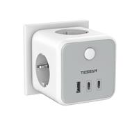 TESSAN 6 en 1 Multiprise Cube Type F 3 Sortie AC avec 3 USB, Prise Multiple 2500W, Conivent pour Cuisine, Bureau, Gris