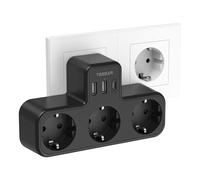 TESSAN 6 en 1 Multiprise Murale, 3600W Prise Multiple Chargeur USB C 15 W, 3 Sortie AC avec 3 Ports USB, Bloc Prise Murale pour Maison Cuisine Bureau, Compatible Mobiles et Portables, Noire