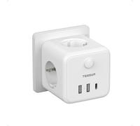 TESSAN 6 en 1 Multiprise Murale avec 3 AC et 3 Ports USB, Chargeur USB C 15 W, Triple Multiprise avec Interrupteur Marche/Arrêt, Prise Multiple 2500 W pour Salon, Chambre, Bureau, Blanc