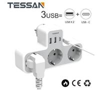 TESSAN 6 en 1 Multiprise USB avec 3 Prises et 2 Ports USB et 1 Port Type-C,Gris