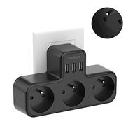 TESSAN 6 en 1 Prise Multiple Multiprise Murale Française 3 Sortie AC avec 3 Ports USB, Chargeur USB. 4000W pour la Maison, Bureau, Compatible avec Phone, Pad, Noir