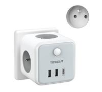 TESSAN 6 en 1 Prise USB avec 3 Prises et 2 Ports USB et 1 Port Type-C,Gris
