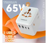 TESSAN 65W GaN adaptateur de voyage universel avec prise ca supplémentaire à 2 broches 2 USB 3 Type C adaptateur de prise internationale pour les états-unis ue royaume-uni AUS 65W GaN 2USB 3Type C