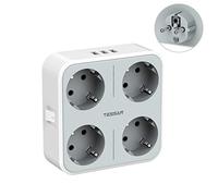 TESSAN 7 en 1 Chargeur Multiple, Murale Prise avec 4 Sortie AC et 3 Ports USB, Adaptateur Secteur avec Interrupteur pour Domicile, Bureau, Compatible avec Phone, Pad, Gris