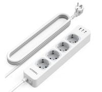 TESSAN 7 en 1 Multiprise 4 Sortie AC avec 3 USB, Prise Multiple 2500W avec Interrupteur et 3M Rallonge Electrique, Conivent pour Bureau, Maison, Gris