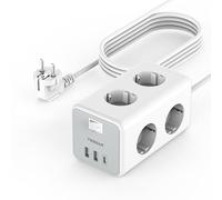 TESSAN 9 en 1 Multiprise USB C avec 6 Sortie AC et 3 USB, Prise Multiple 3600W avec Interrupteur et Rallonge Electrique 5M, Convient pour Le Bureau, Maison, Gris