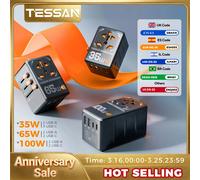 TESSAN - adaptateur de voyage universel GaN 100W, avec USB et Type C, charge rapide, prise International, prise EU/UK/US/AUS pour voyage Black 140W