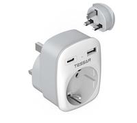 TESSAN Adaptateur Prise Anglaise, 3 en 1 Prise Anglaise Adaptateur Francais avec USB C et USB A, 3250W Type G pour UK Irlande Dubai Irlande