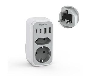 TESSAN Adaptateur Prise Anglaise, 6 en 1 Prise UK avec 2 USB C et 2 USB A, Adaptateur Type G France vers Irlande Angleterre Ecosse Malte Dubai Vietnam Arabie Saoudite Maldives Chypre Malaisie