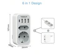 TESSAN Adaptateur Prise Anglaise, Adaptateur Prise UK avec 3 USB 2.4A et 1 Type C, Adaptateur UK 6 en 1 Prise Anglaise Adaptateur Francais, Adaptateur Type G, Adaptateur Prise France vers UK Irlande M