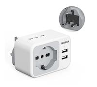 TESSAN Adaptateur prise anglaise avec 2 USB, adaptateur prise anglaise italienne avec 2 prises IT et 1 prise Schuko pour la Grande-Bretagne, l'Irlande, la Gambie, 3250 W italienne, prise de type G