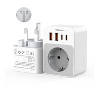 TESSAN Adaptateur Prise Anglaise Pliable avec PD 20W, Adaptateur UK vers France avec 2 USB C et 2 USB A, Prise UK pour Irlande, Dubai, Écosse, Saoudite, Seychelles, Malte, Kenya, Type G