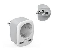 TESSAN Adaptateur Prise Brésil, 3 en 1 Adaptateur Brésil France avec USB C et USB A, Prise Type N 2500W