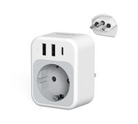 TESSAN Adaptateur Prise Bresil avec USB C, Adaptateur Type N, 4 en 1 Prise Type N avec 1 AC et 3 Ports USB, 3250W Travel Adapter de la France vers Le Brésil