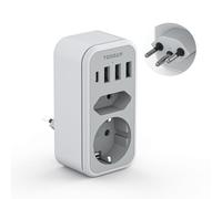 TESSAN Adaptateur Prise Suisse 2500W, 6 en 1 Adaptateur Suisse France avec 1 USB C et 3 USB A, Prise Type J pour Jordan Liechtenstein