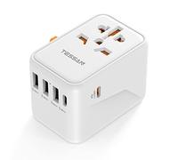 TESSAN Adaptateur Prise Universelle, Charge Rapide 45W, Adaptateur Universel de Voyage avec 3 USB A et 2 USB C, Prise Internationale vers Anglaise USA Japon Australie Thailande