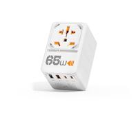TESSAN Adaptateur Prise Universelle GaN, Charge Rapide 65W, Prise Universel de Voyage avec 2 USB C et 2 USB A, Adaptateur Internationale vers Anglaise USA Japon Australie Thailande